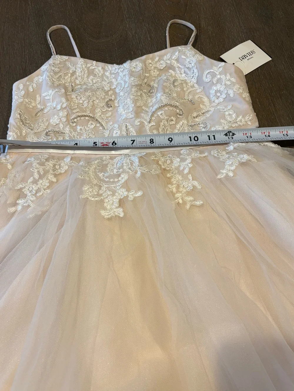 👑Princess Dress by David's Bridal Blush Lace & Tulle with Rhinestone Accents NWT - Picture 6 of 16